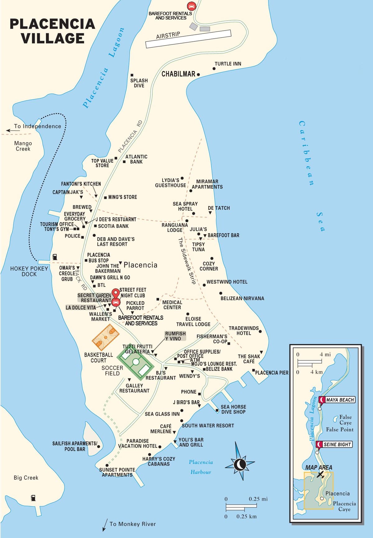 ನಕ್ಷೆ placencia ಗ್ರಾಮ ಬೆಲೀಜ್